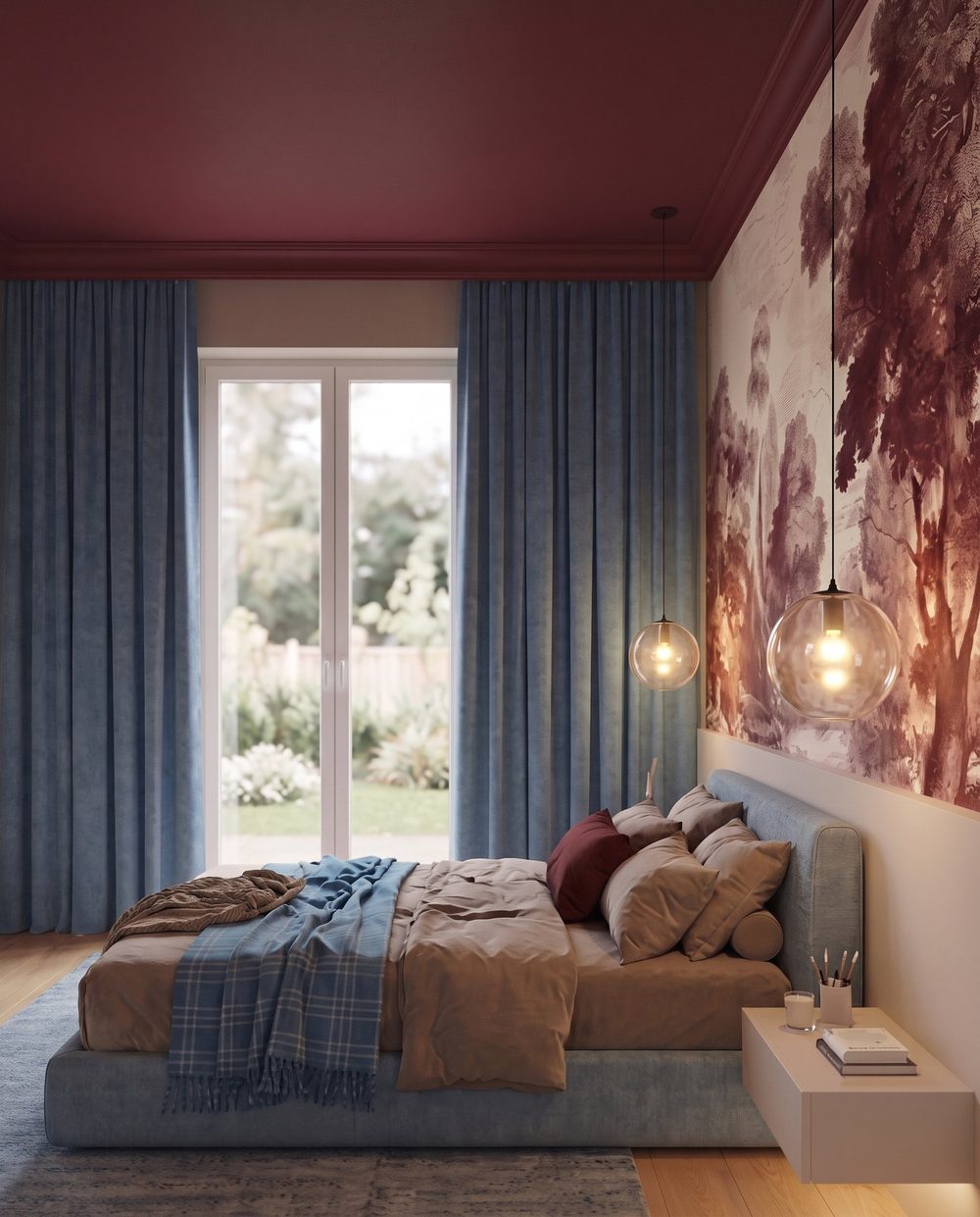 Progetto residenziale camera da letto nei toni caldi, design italiano.
